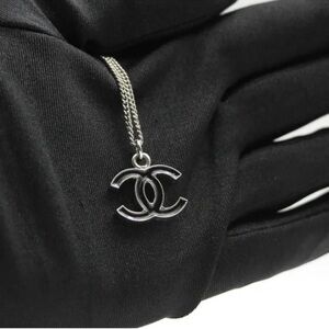 Chanel Black Enamel CC Silver Mini Necklace